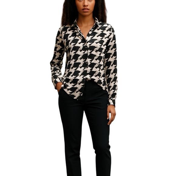 THE LIMITED Black & White Ashton Roll Tab Button Up Blouse Size Small‎ - Picture 2 of 8